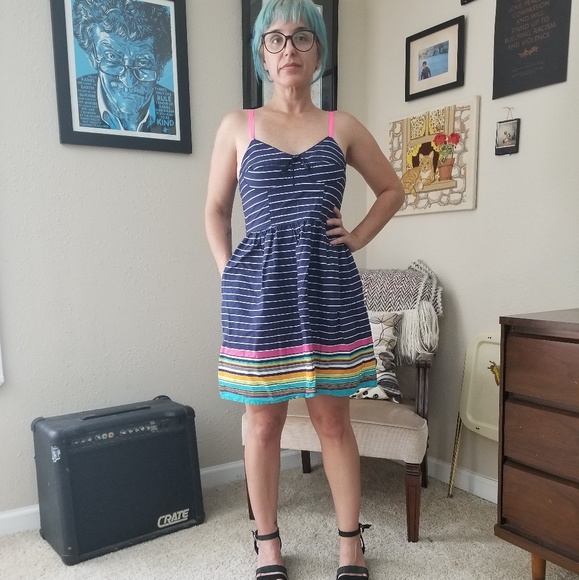 Mossimo Sz S Blue Striped Spaghetti Strap Sundress - Picture 2 of 8